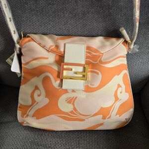Vintage Fendi Psychedelic Swirl Deep Baguette, Orange And Cream / White